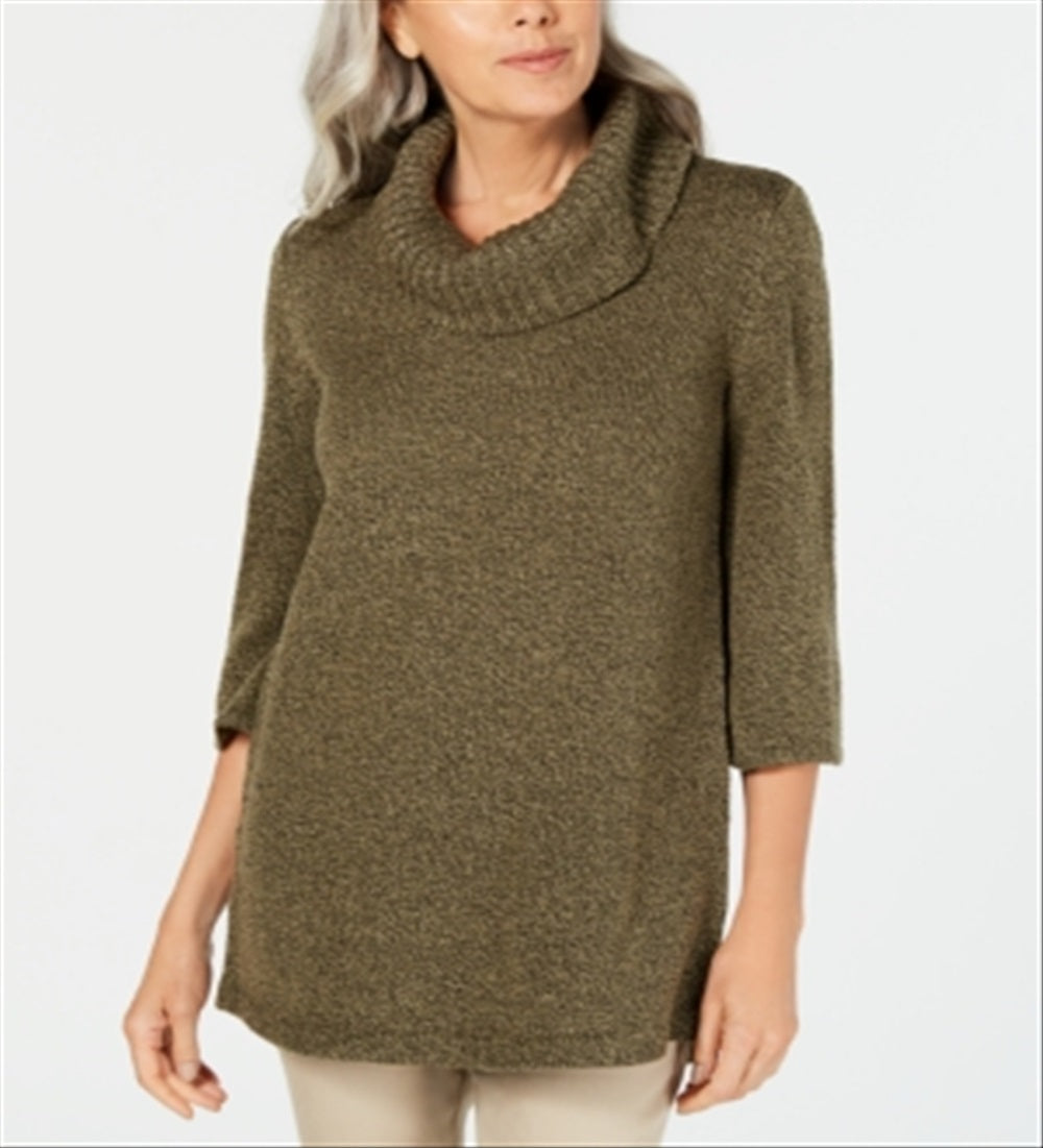 Karen Scott Women's Cowl Neck 3/4 Sleeve Sweater Green Size Petite Small