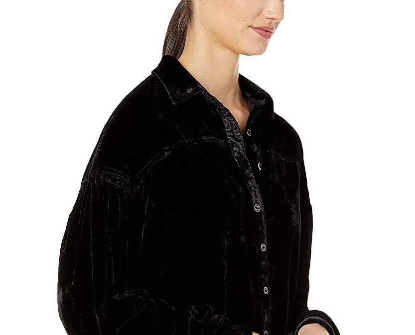 Free People Women's La Luna Velvet Long Sleeve Top Black Size Large