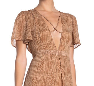 Material Girl Women's Cap Sleeve MIDI Hi Lo Dress Brown Size X-Small