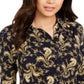 Charter Club Women's Printed 3/4 Sleeve Polo Top Blue Size XX-Large