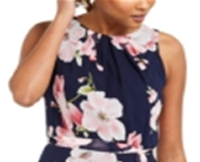 Jessica Howard Women's Floral Print MIDI Dress Blue Size 4 Petite