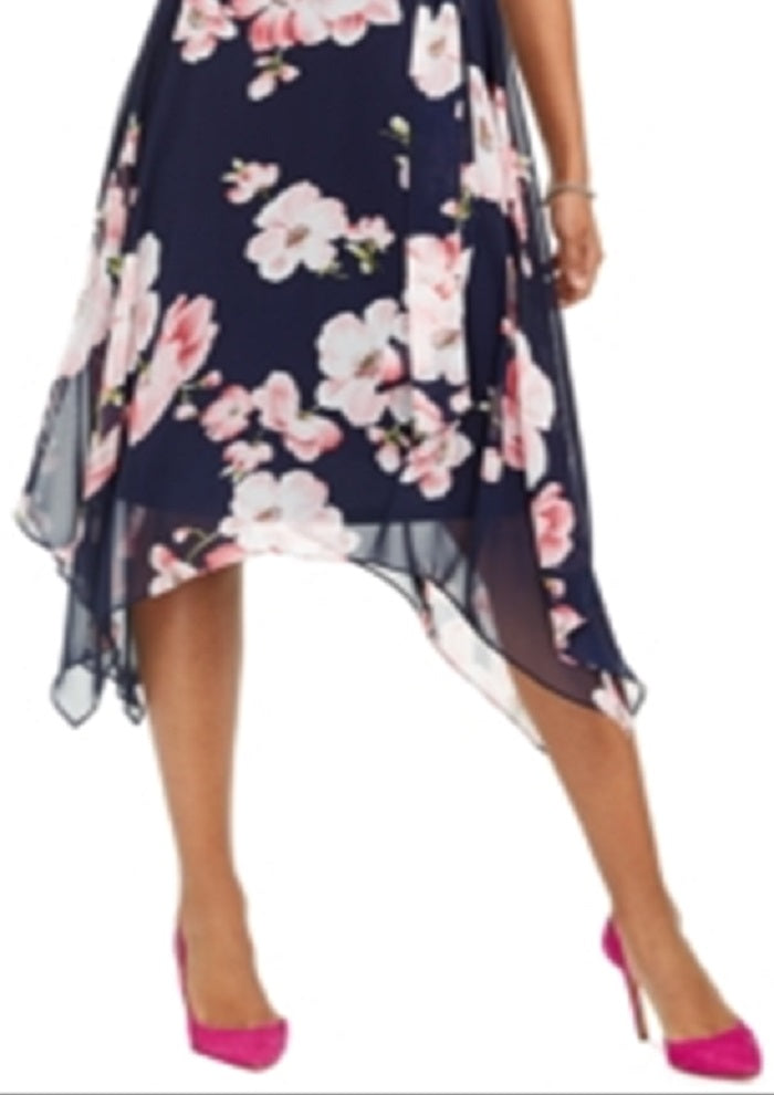 Jessica Howard Women's Floral Print MIDI Dress Blue Size 4 Petite