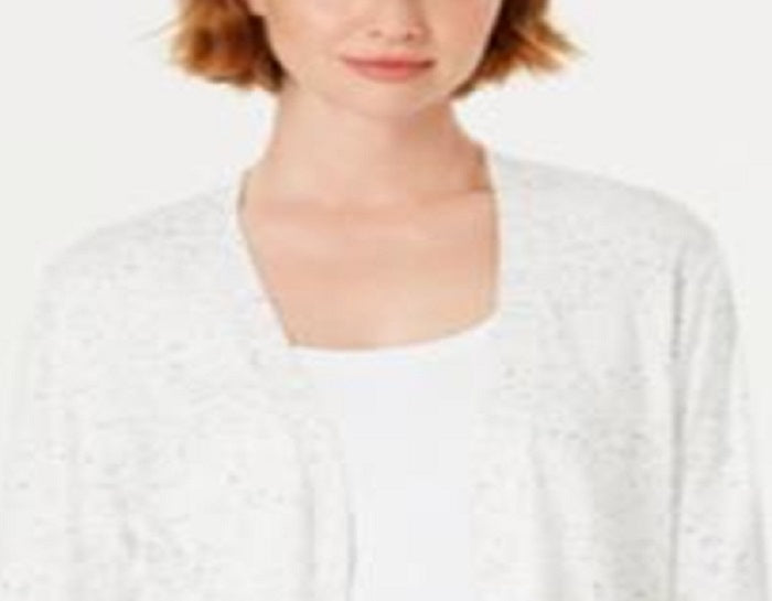 Karen Scott Women's Ribbed Yoke Cardigan Sweater White Size Medium