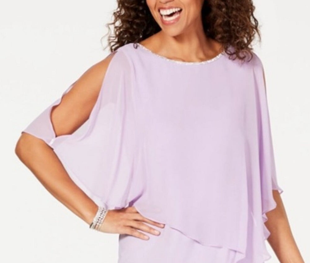 MSK Women's Slit Sleeves Short Sleeve Boat Neck Mini Party Shift Dress Purple Size Small