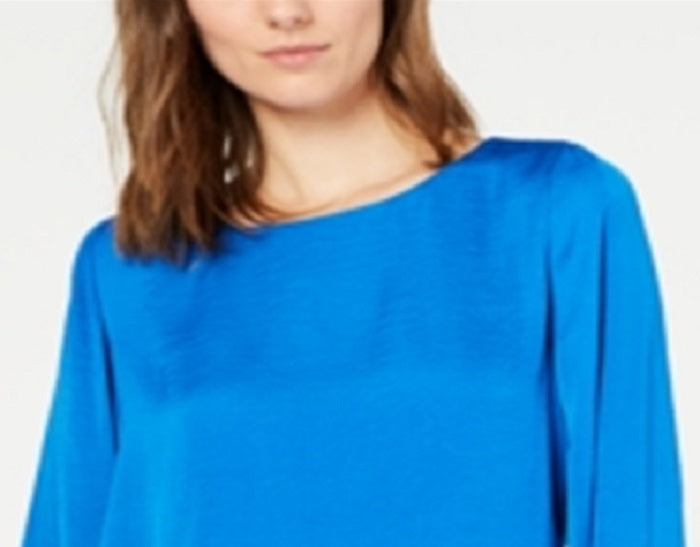 Alfani Women's Long Sleeve Jewel Neck Top Blue Size Small