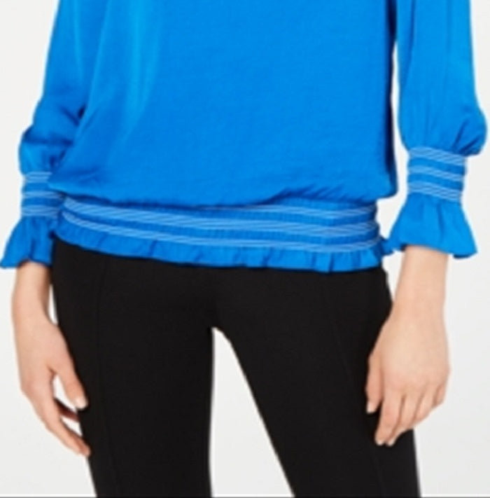 Alfani Women's Long Sleeve Jewel Neck Top Blue Size Small