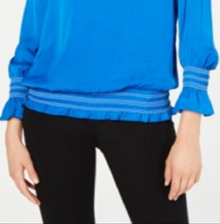 Alfani Women's Long Sleeve Jewel Neck Top Blue Size Small