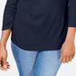 Karen Scott Women's Printed 3/4 Sleeve Jewel Neck T-Shirt Evening Top Blue Size Petite Medium