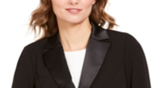 Adrianna Papell Women's Notched Collar One Button Long Sleeve Jacket Black Size 12