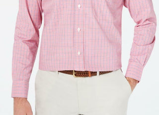 Club Room Men's Regular Fit Plaid Button Down Shirt Red Size 34-35