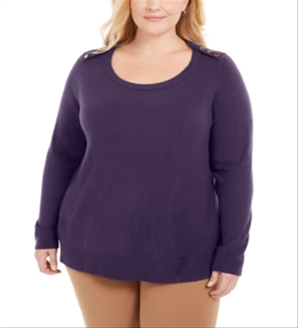Karen Scott Women's Plus Button Shoulder Sweater Purple Size 3X