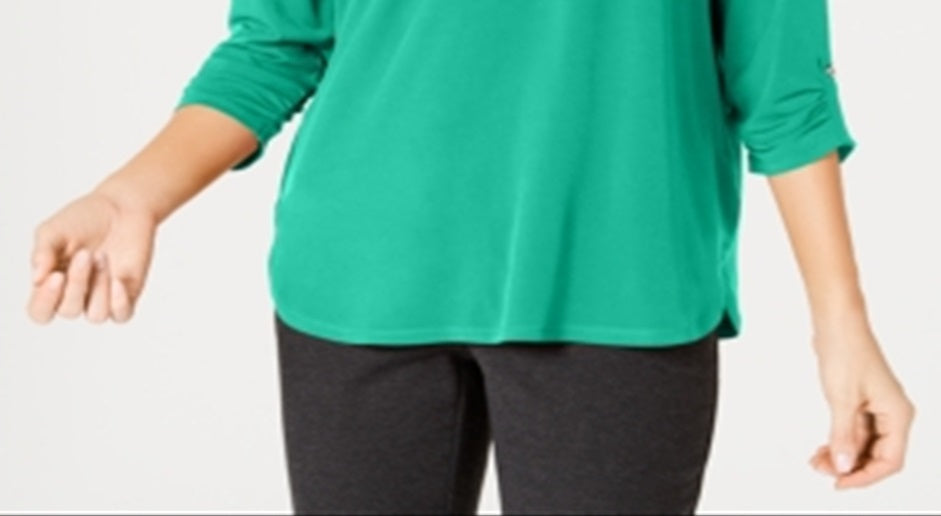 JM Collection Women's Zipper Trim Top Green Size Petite S