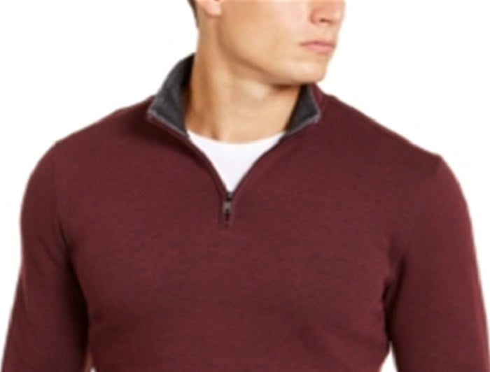Alfani Men's Solid Quarter Zip Sweater Red Size XX-Large