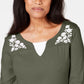 Karen Scott Women's Printed 3/4 Sleeve Jewel Neck T-Shirt Evening Top Green Size Petite Large