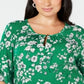 Charter Club Women's Printed Keyhole Top Green Size 0X
