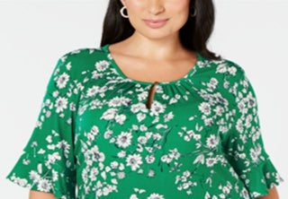 Charter Club Women's Printed Keyhole Top Green Size 0X