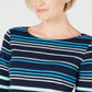 Charter Club Women's Striped Tie Sleeve Top Blue Size XX-Large