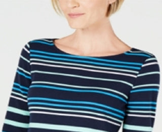 Charter Club Women's Striped Tie Sleeve Top Blue Size XX-Large