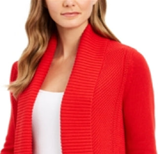 Charter Club Women's Shawl Collar Open Front Cardigan Red Size Small