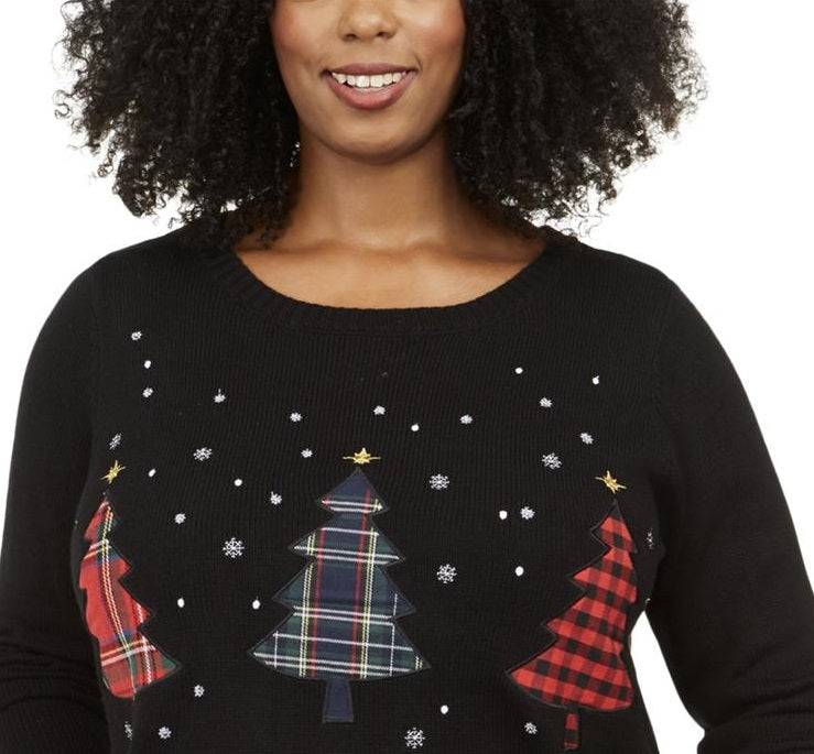 Karen Scott Women'ss Plus Crew Neck Christmas Tree Sweater Black Size 1X