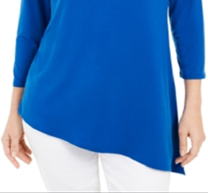 JM Collection Women's Asymmetrical Ring Tunic Blue Size Medium