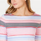 Charter Club Women's Pima Cotton Button Shoulder Stripe Top Pink Size X-Large