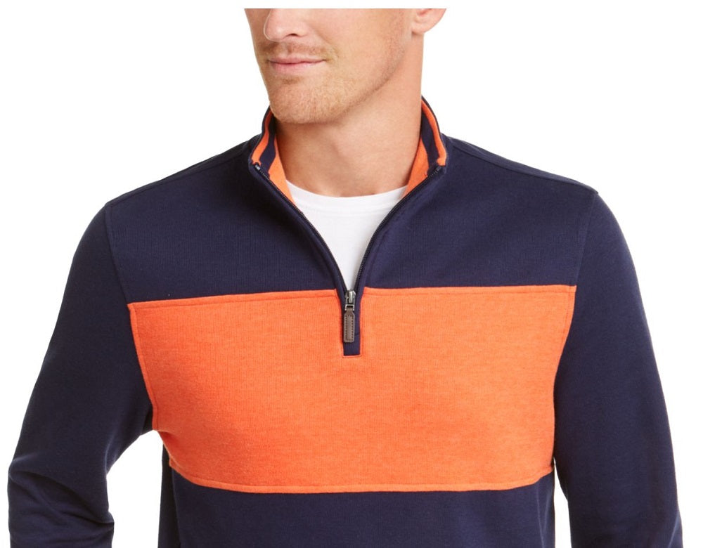 Club Room Men's Color Block Classic Fit Quarter Zip Pullover Sweater Blue Size Medium
