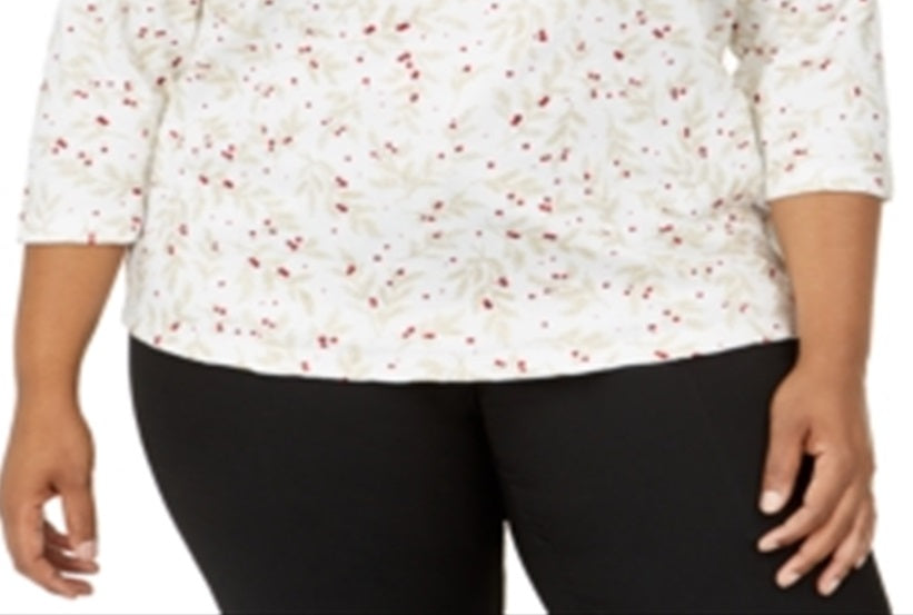 Karen Scott Women's Plus Wheat Fields Top White Size 0X