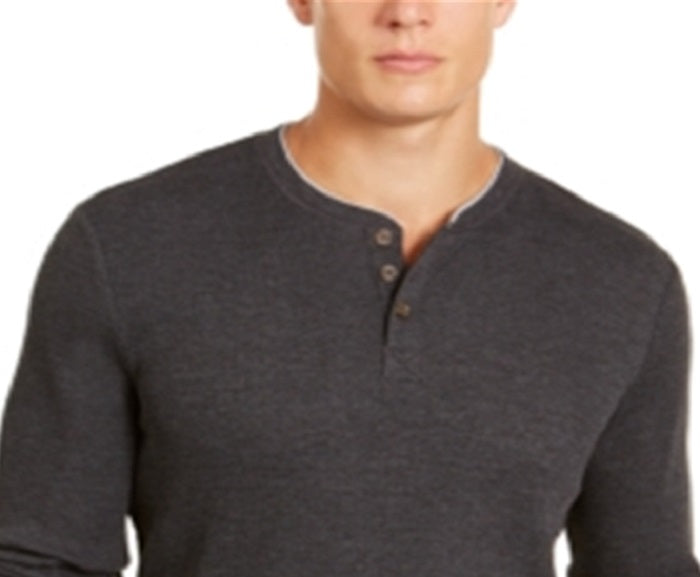 Club Room Men's Crew Neck Classic Fit Henley Shirt Gray Size Small