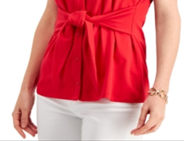 Charter Club Women's Tie Front Sleeveless Top Red Size XX-Large