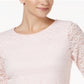 Charter Club Women's Lace 3/4 Sleeve Top Pink Size Petite S
