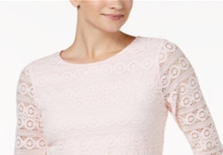 Charter Club Women's Lace 3/4 Sleeve Top Pink Size Petite S