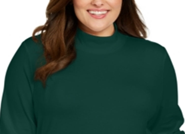 Karen Scott Women's Cotton Mock Neck Sweater Green Size 0X
