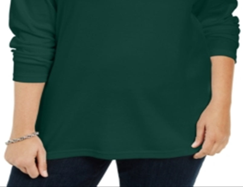 Karen Scott Women's Cotton Mock Neck Sweater Green Size 0X