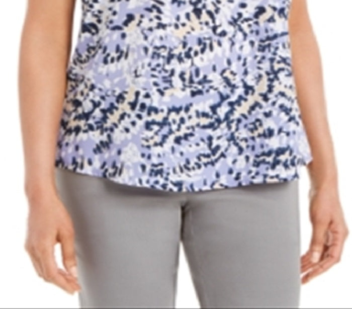 JM Collection Women's Sleeveless Printed Zip Front Top Purple Size Medium