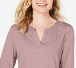 Charter Club Women's Supima Cotton Split Neck Top Brown Size XX-Large