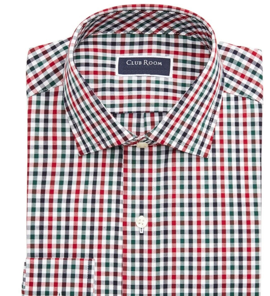 Club Room Men's Gingham Print Regular Fit Dress Shirt Red Size 32X33