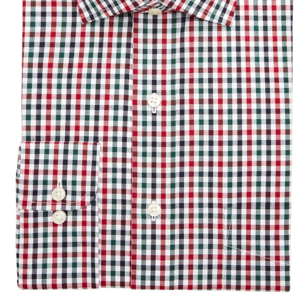 Club Room Men's Gingham Print Regular Fit Dress Shirt Red Size 32X33