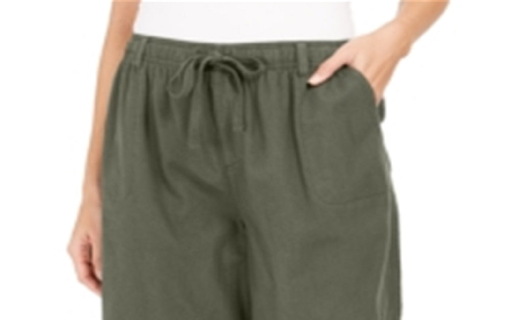 Karen Scott Women's Cotton Drawstring Shorts Green Size Small