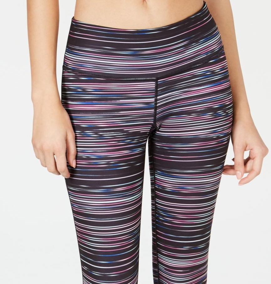 Ideology Women's Stretch Pocketed Moisture Wicking Ankle Length Striped Skinny Leggings Purple Size X-Small