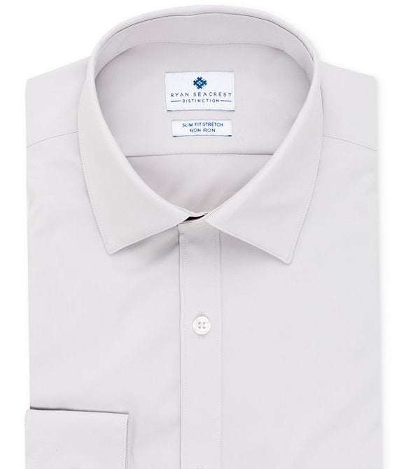 Ryan Seacrest Distinction Men's Ultimate Active Slim Fit Non Iron Performance Stretch Solid Dress Shirt Grey Size 34-35
