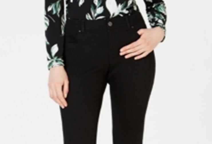 INC International Concepts Women's Double Ruffle Hem Curvy Ankle Jeans Black Size 2