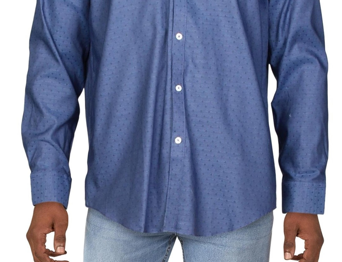 Ryan Seacrest Distinction Men's Printed Collared Dress Shirt Blue Size 32-33