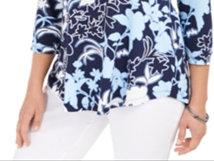 JM Collection Women's Printed T-Shirt Blue Size X-Small