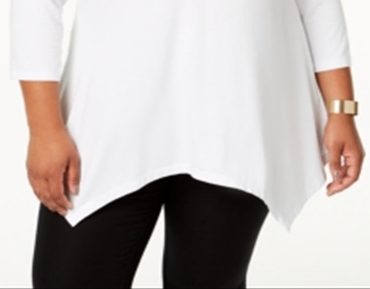 JM Collection Women's Handkerchief Hem Top White Size 1X