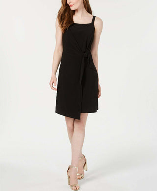 MSK Women's Shift Dress Black Tie Overlay Square-neck Size Petite X-Large