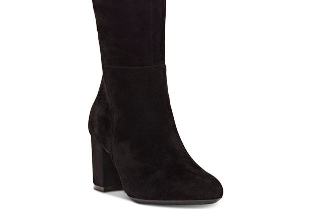 INC International Concepts Women's Block Heel Zip up Leather Dress Boots Black Size 8