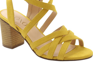 XOXO Women's Strappy Eden Round Toe Block Heel Zip up Dress Sandals Yellow Size 8