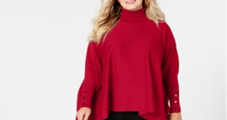 Alfani Women's Plus Turtleneck Poncho Sweater Red Size 4X