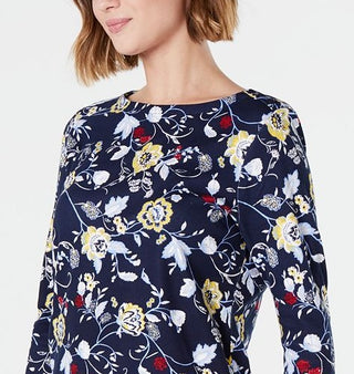 Charter Club Women's Printed Cotton Boat-Neck Top Blue Size 2XL